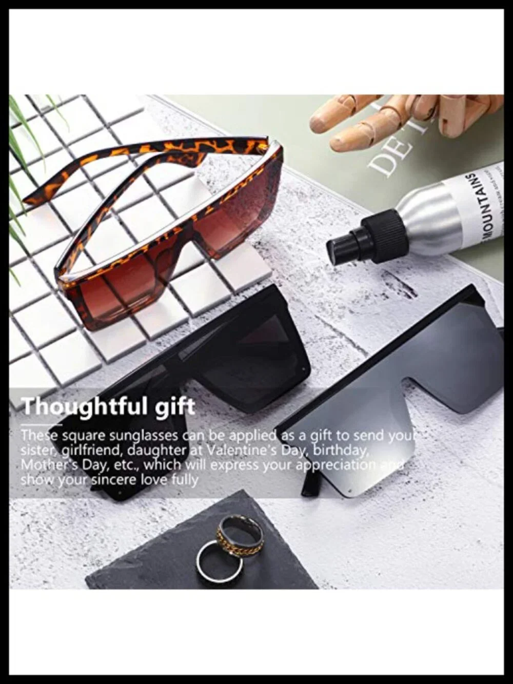 Oversized Square Sunglasses for Women Men 3 Pairs Flat Top Retro UV Protection